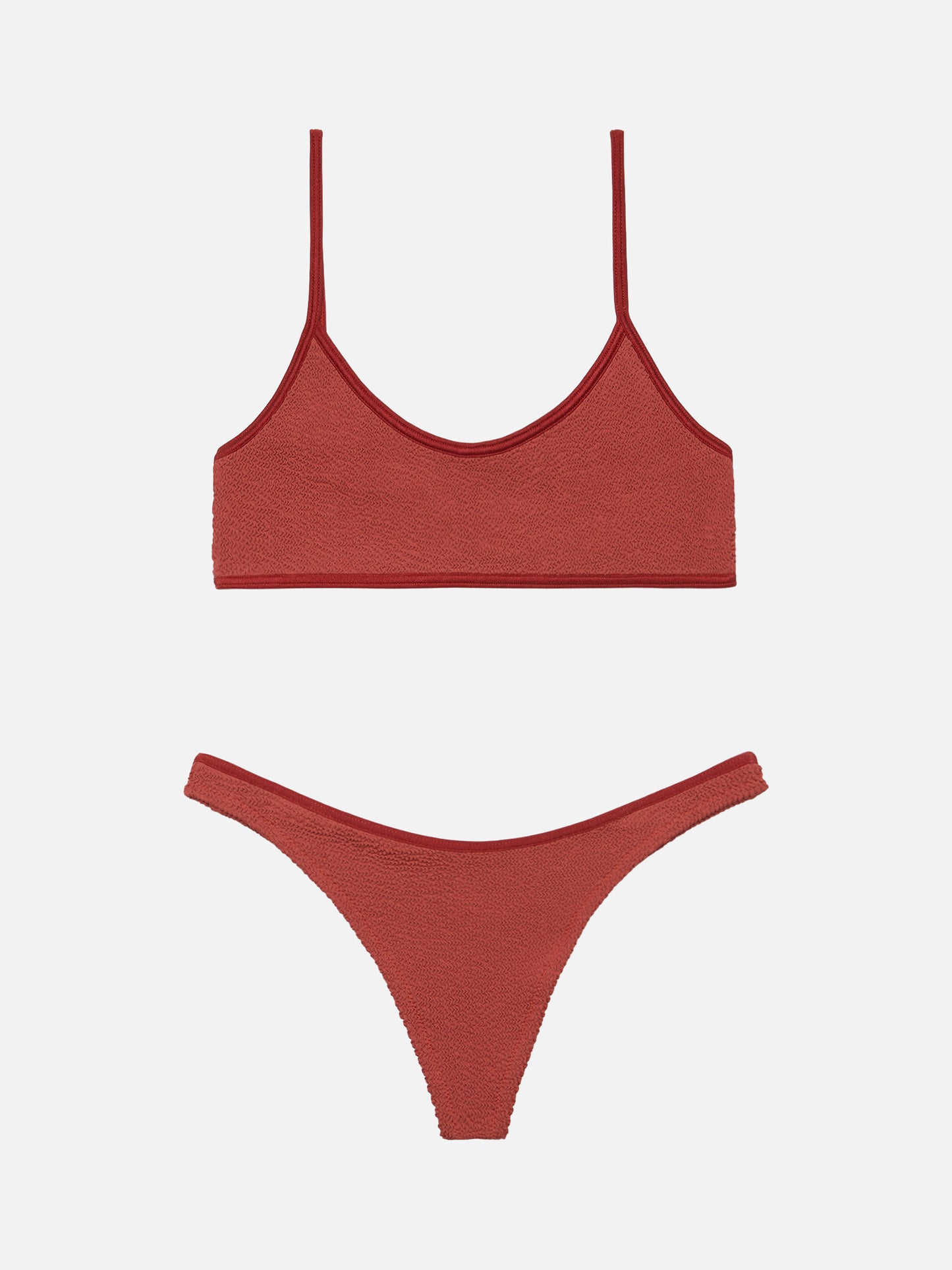 Bralette bikini Judy Naomi with cheeky swim briefs in rust orange crinkle