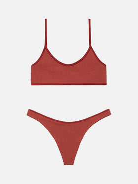 Bralette bikini Judy Naomi with cheeky swim briefs in rust orange crinkle