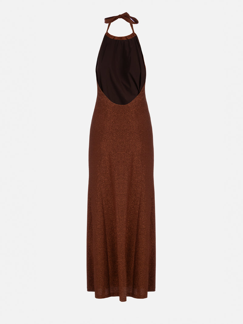 Lurex brown knitted long dress