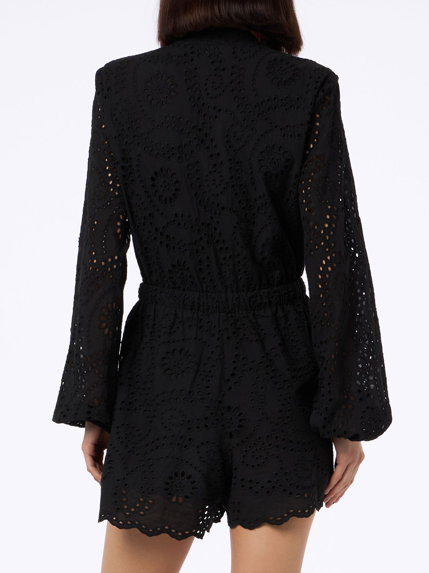 Woman black Sangallo lace cotton playsuit Julian - MC2 Saint Barth