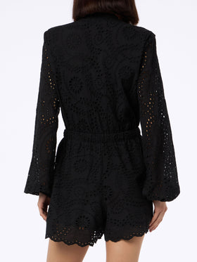 Woman black Sangallo lace cotton playsuit Julian - MC2 Saint Barth