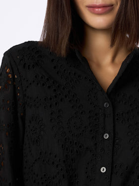 Woman black Sangallo lace cotton playsuit Julian - MC2 Saint Barth