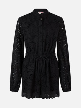 Woman black Sangallo lace cotton playsuit Julian - MC2 Saint Barth