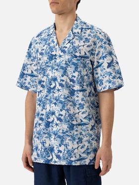 Kalea cotton shirt with shark print | AI CO-CREATED DESIGN BY RICKDICK - POWERED BY RED-EYE - MC2 Saint Barth