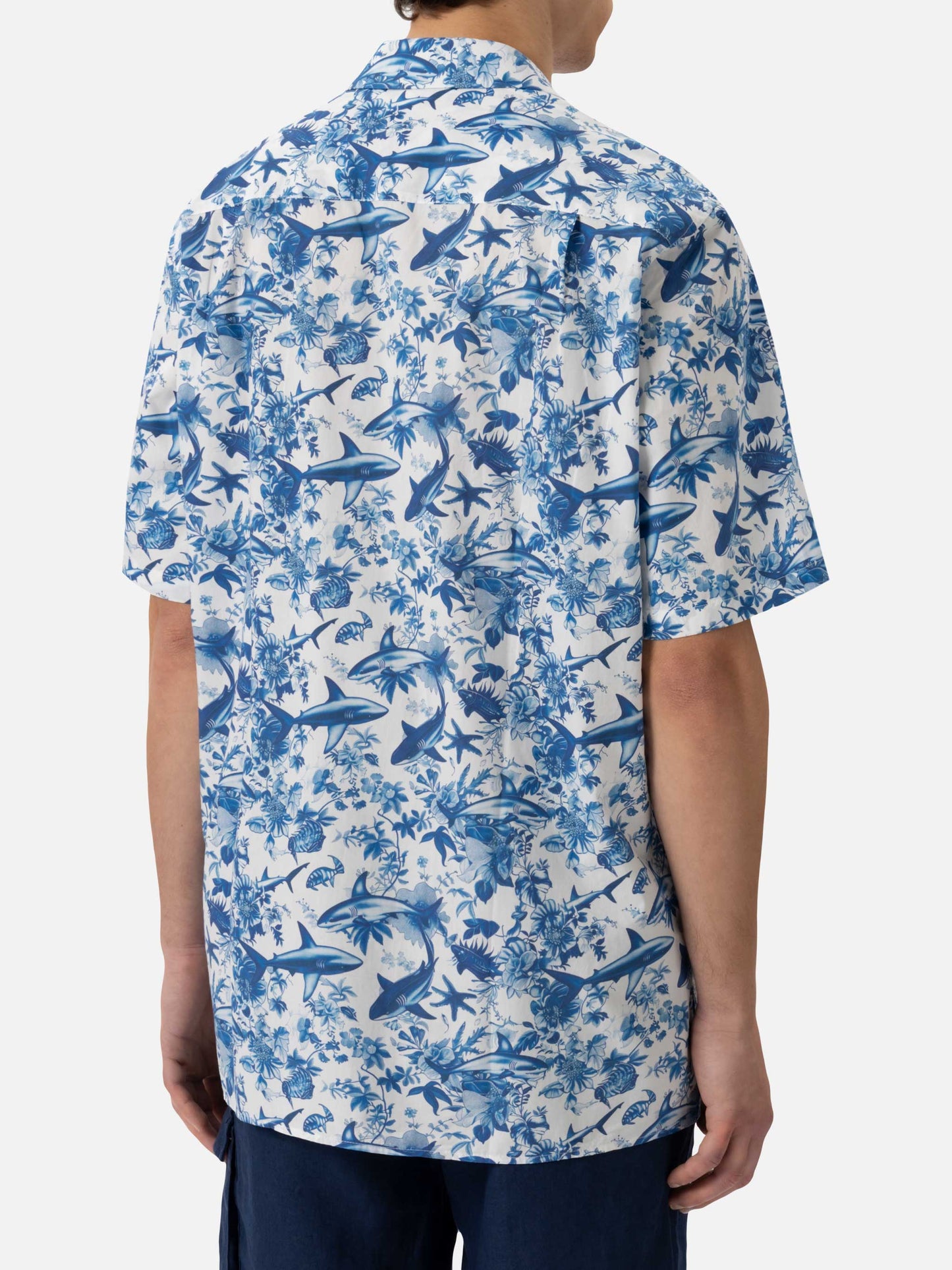 Kalea cotton shirt with shark print | AI CO-CREATED DESIGN BY RICKDICK - POWERED BY RED-EYE - MC2 Saint Barth