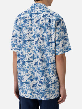 Kalea cotton shirt with shark print | AI CO-CREATED DESIGN BY RICKDICK - POWERED BY RED-EYE - MC2 Saint Barth