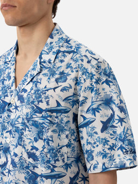 Kalea cotton shirt with shark print | AI CO-CREATED DESIGN BY RICKDICK - POWERED BY RED-EYE - MC2 Saint Barth