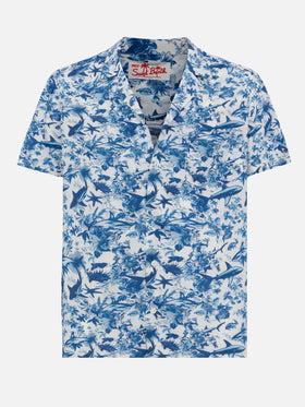 Kalea cotton shirt with shark print | AI CO-CREATED DESIGN BY RICKDICK - POWERED BY RED-EYE - MC2 Saint Barth