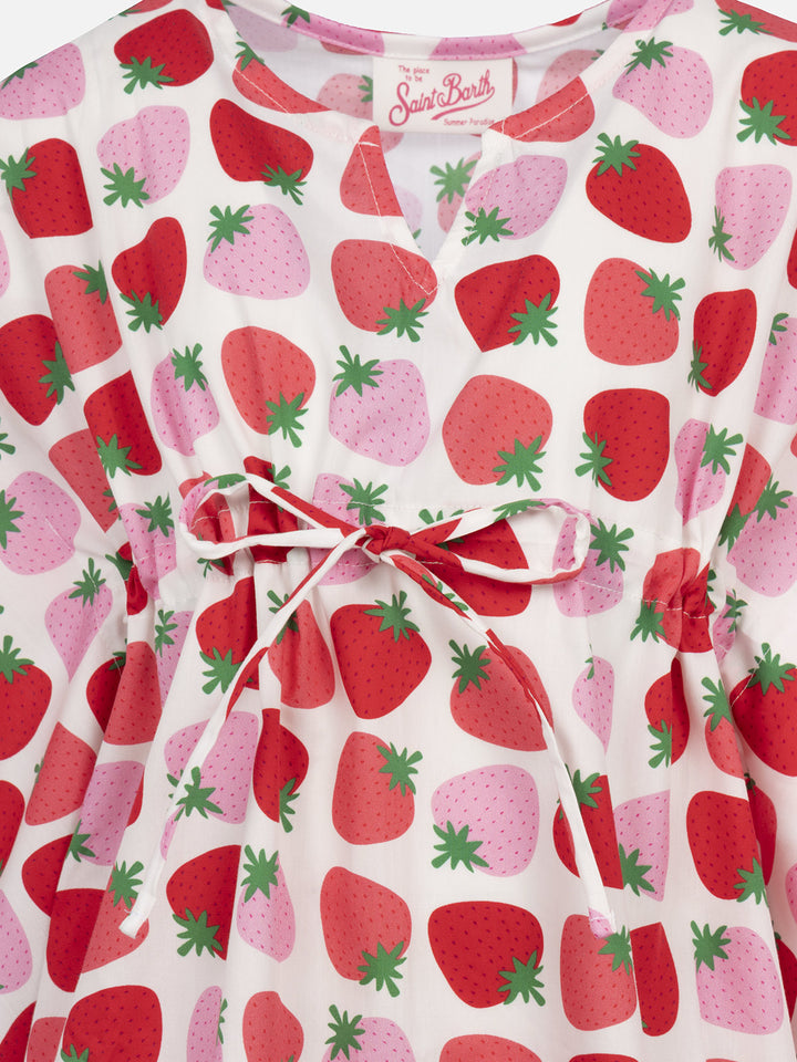 Girl ruffled cotton caftan with strawberry print - MC2 Saint Barth