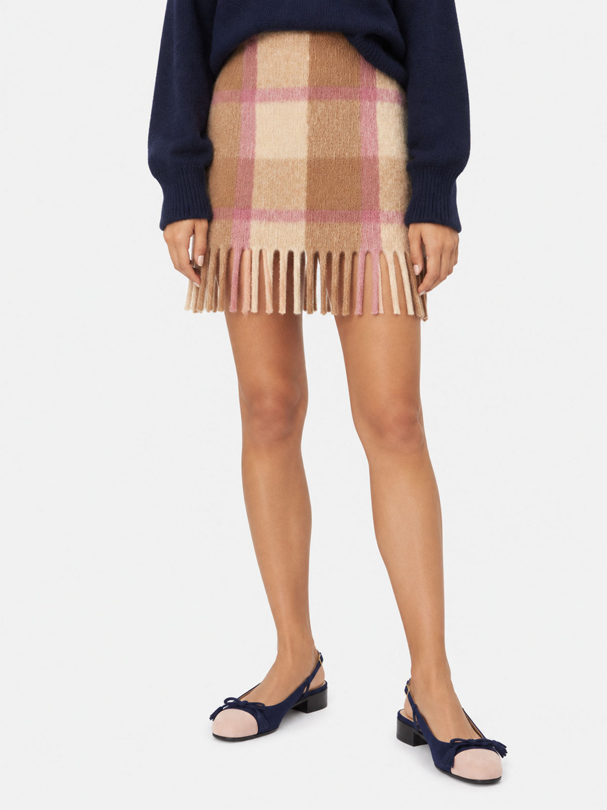 Katrine karierter Strickrock in Beige und Rosa 
