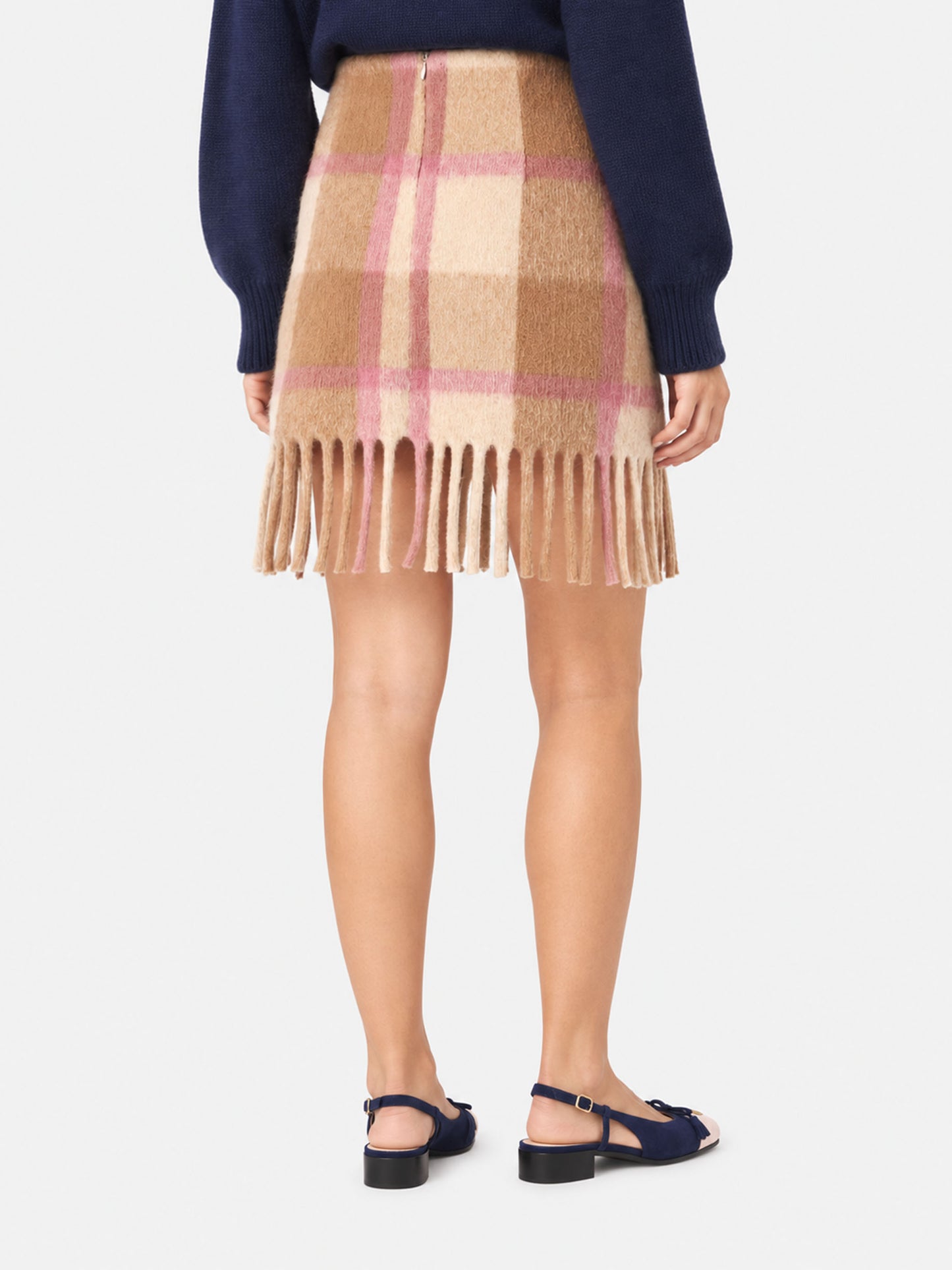 Katrine karierter Strickrock in Beige und Rosa 