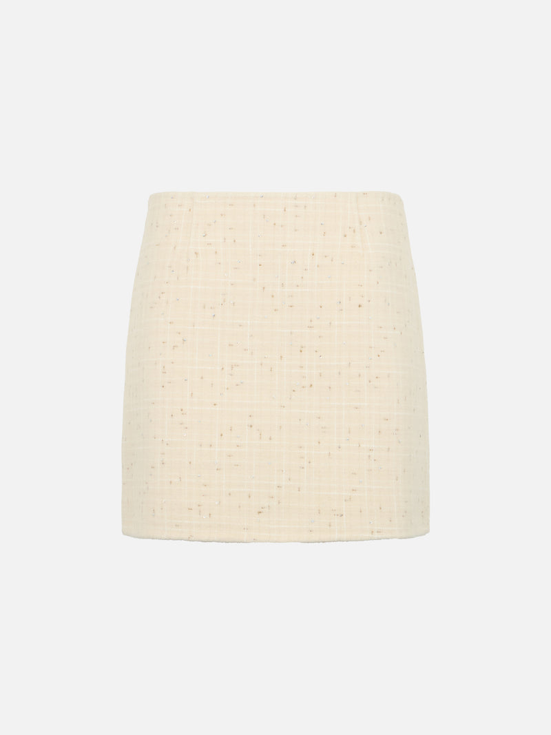 Woman wooly tweed white skirt Katrine with sequins