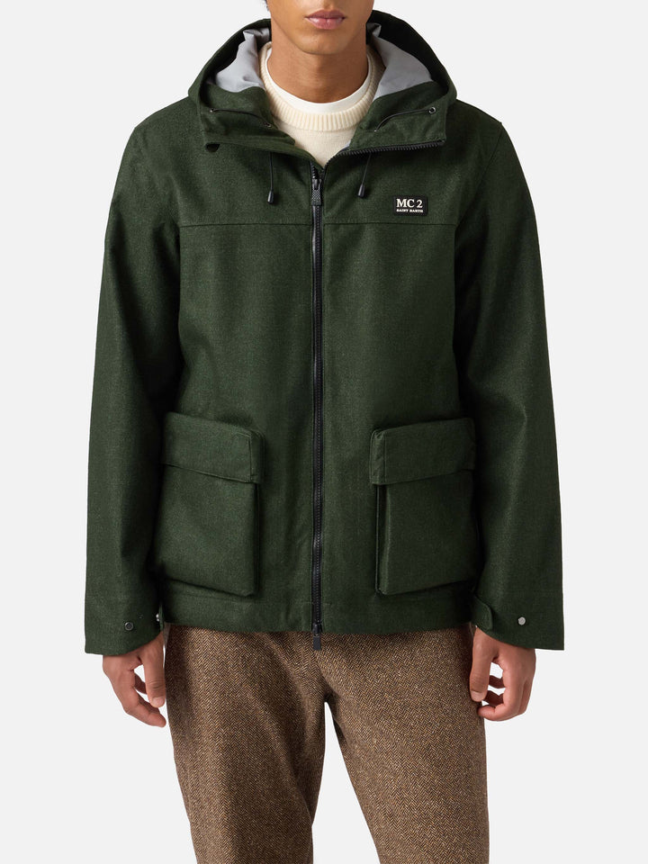 Giacca a vento verde da uomo con cappuccio