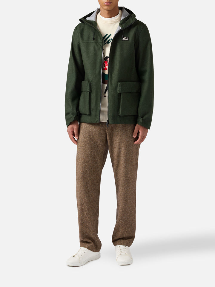 Giacca a vento verde da uomo con cappuccio