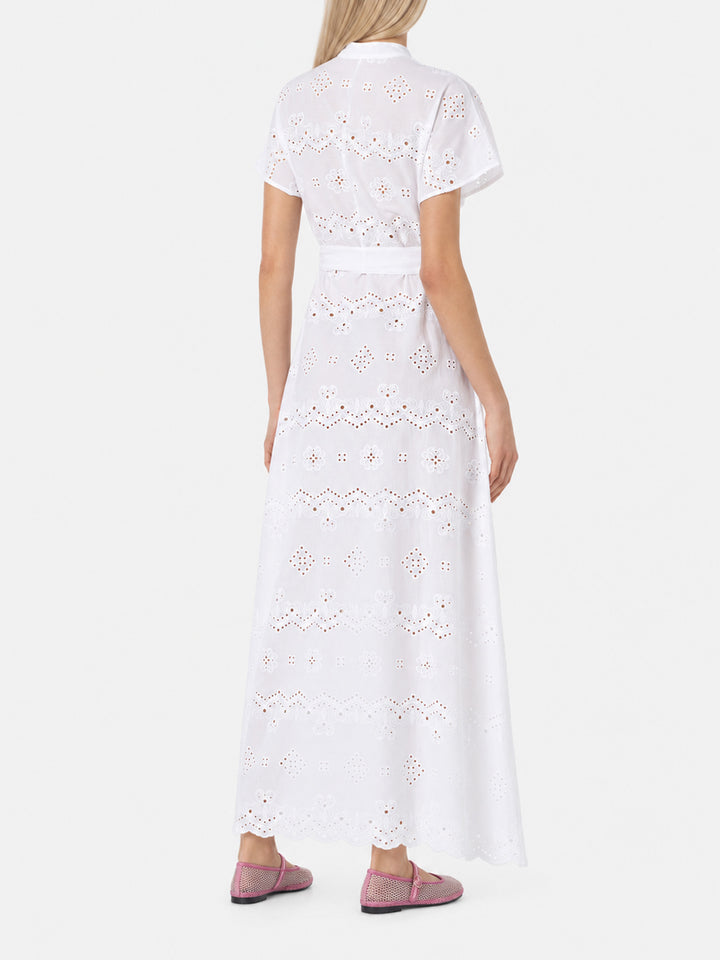 Weißes langes Keira Sangallo-Kleid 