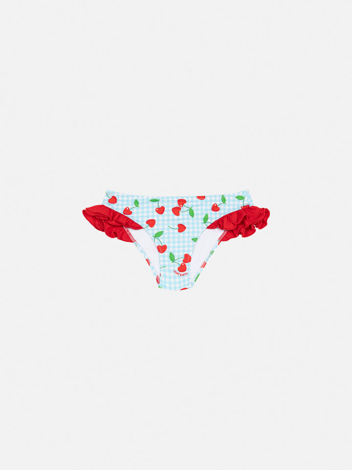 Kelly ruffled swim briefs with cherry and gingham print - MC2 Saint Barth
