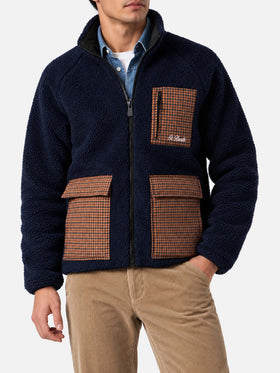 Veste en sherpa bleu Keystone avec poches plaquées à carreaux 