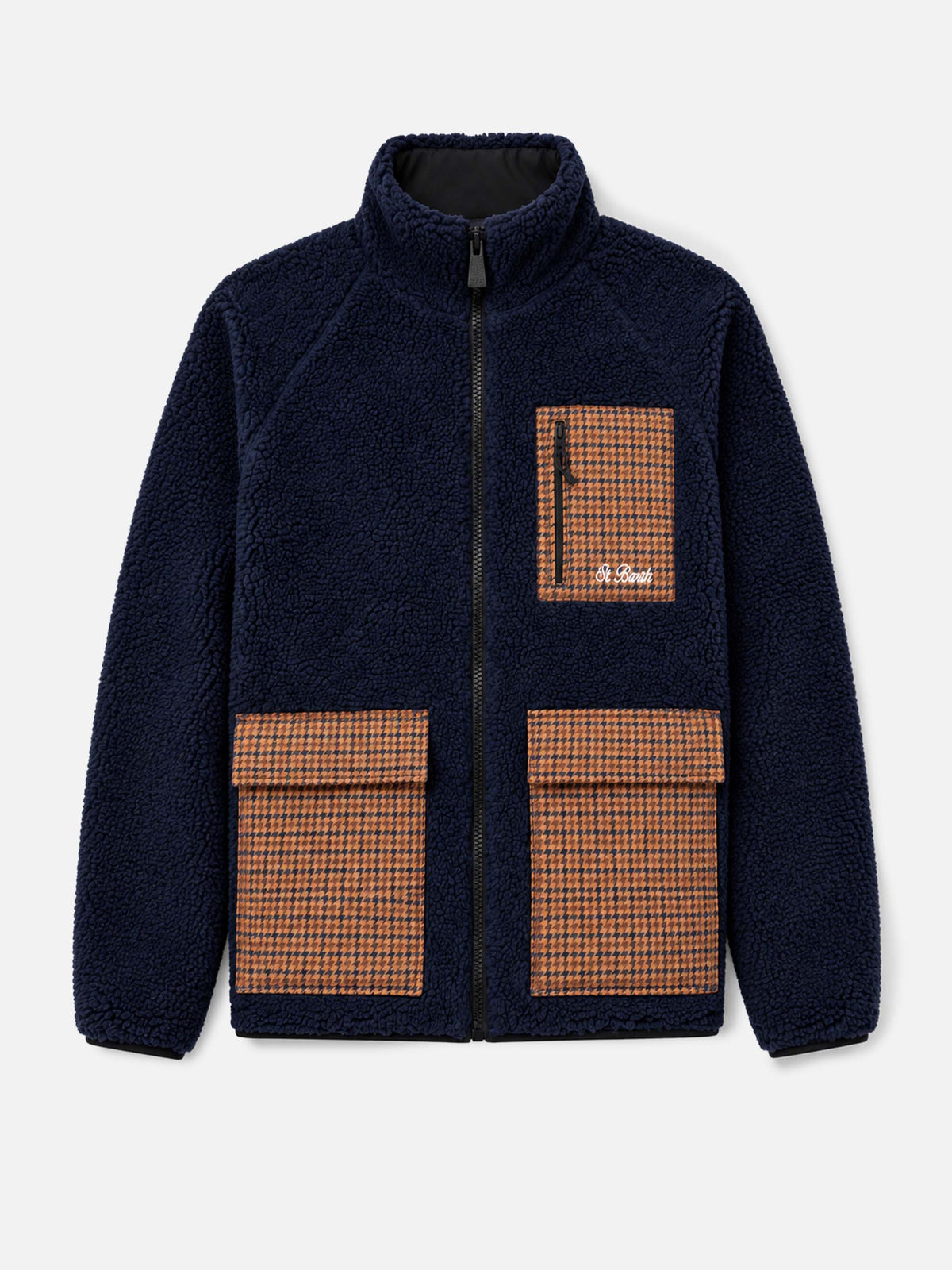 Veste en sherpa bleu Keystone avec poches plaquées à carreaux 