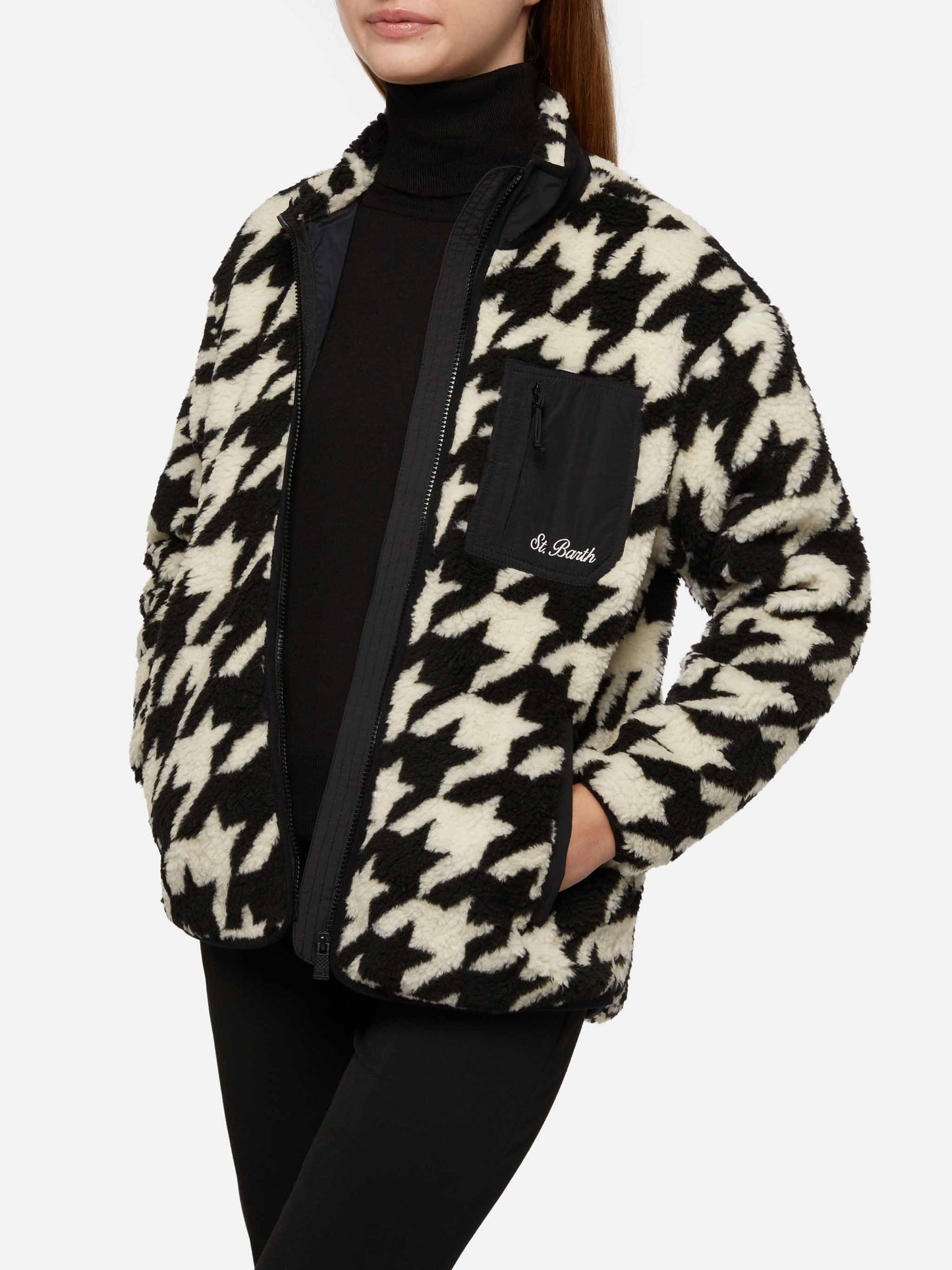 Teddy-fleece jacket Keystone with pied de poule print - MC2 Saint Barth
