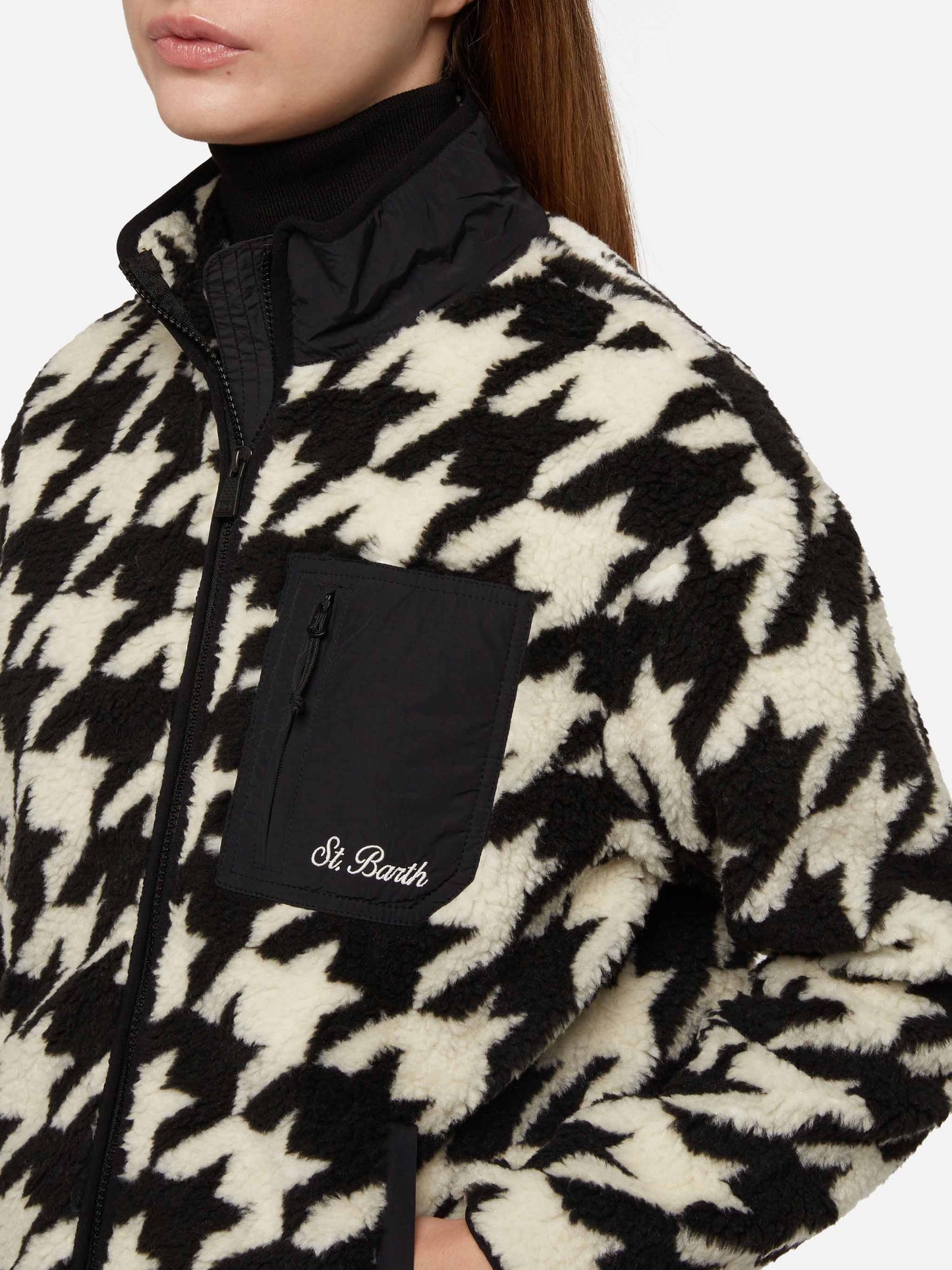 Teddy-fleece jacket Keystone with pied de poule print - MC2 Saint Barth