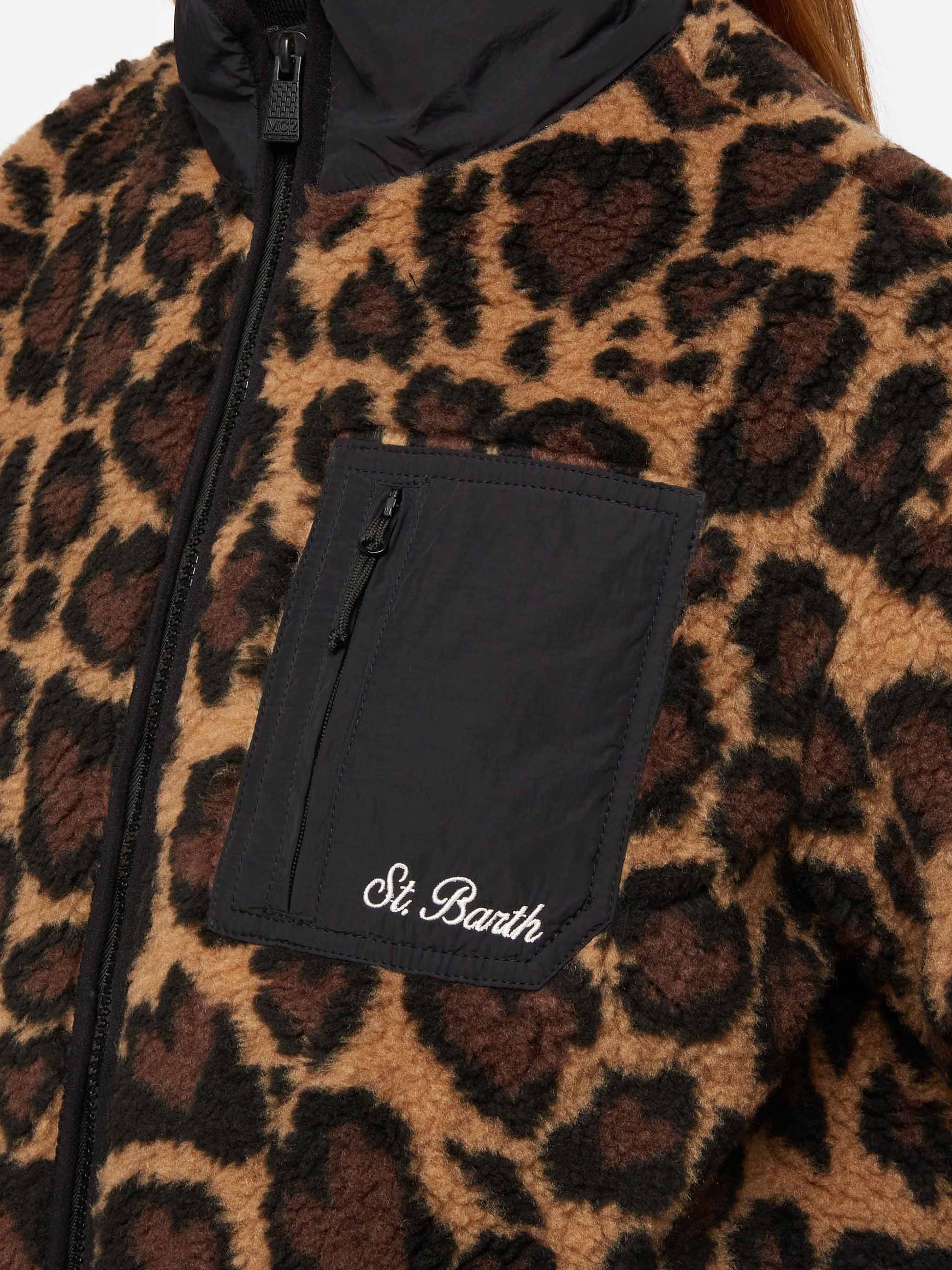 Teddy-fleece jacket Keystone with leopard print - MC2 Saint Barth