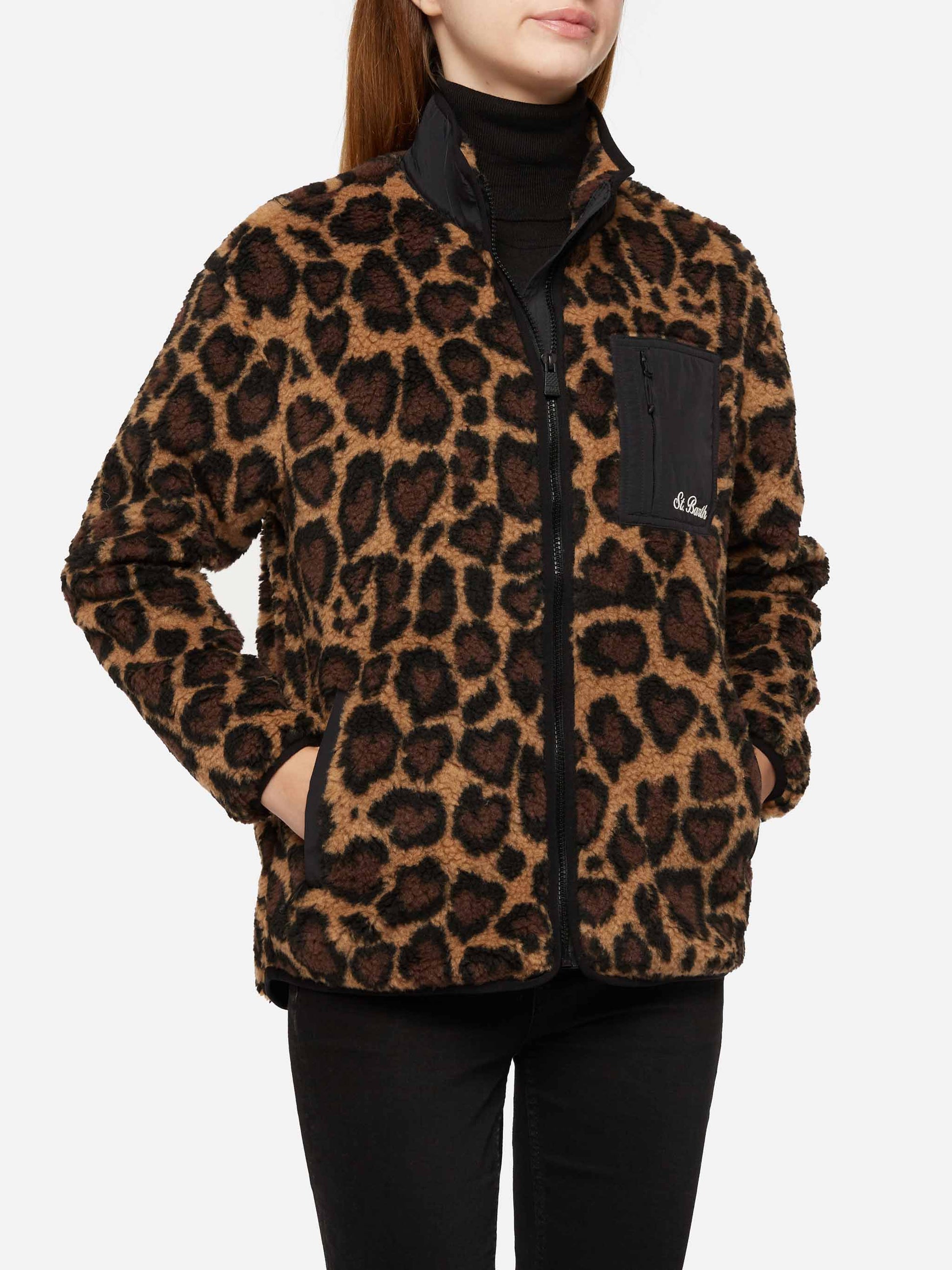 Teddy-fleece jacket Keystone with leopard print - MC2 Saint Barth