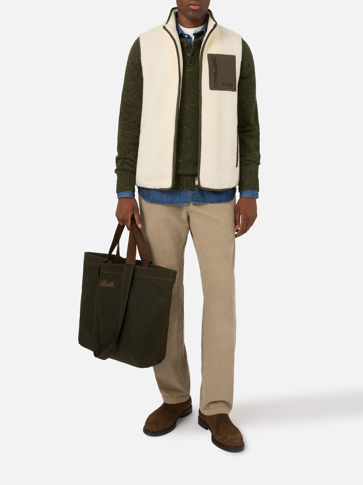 Gilet teddy Keystone Off white avec fermeture zippée 
