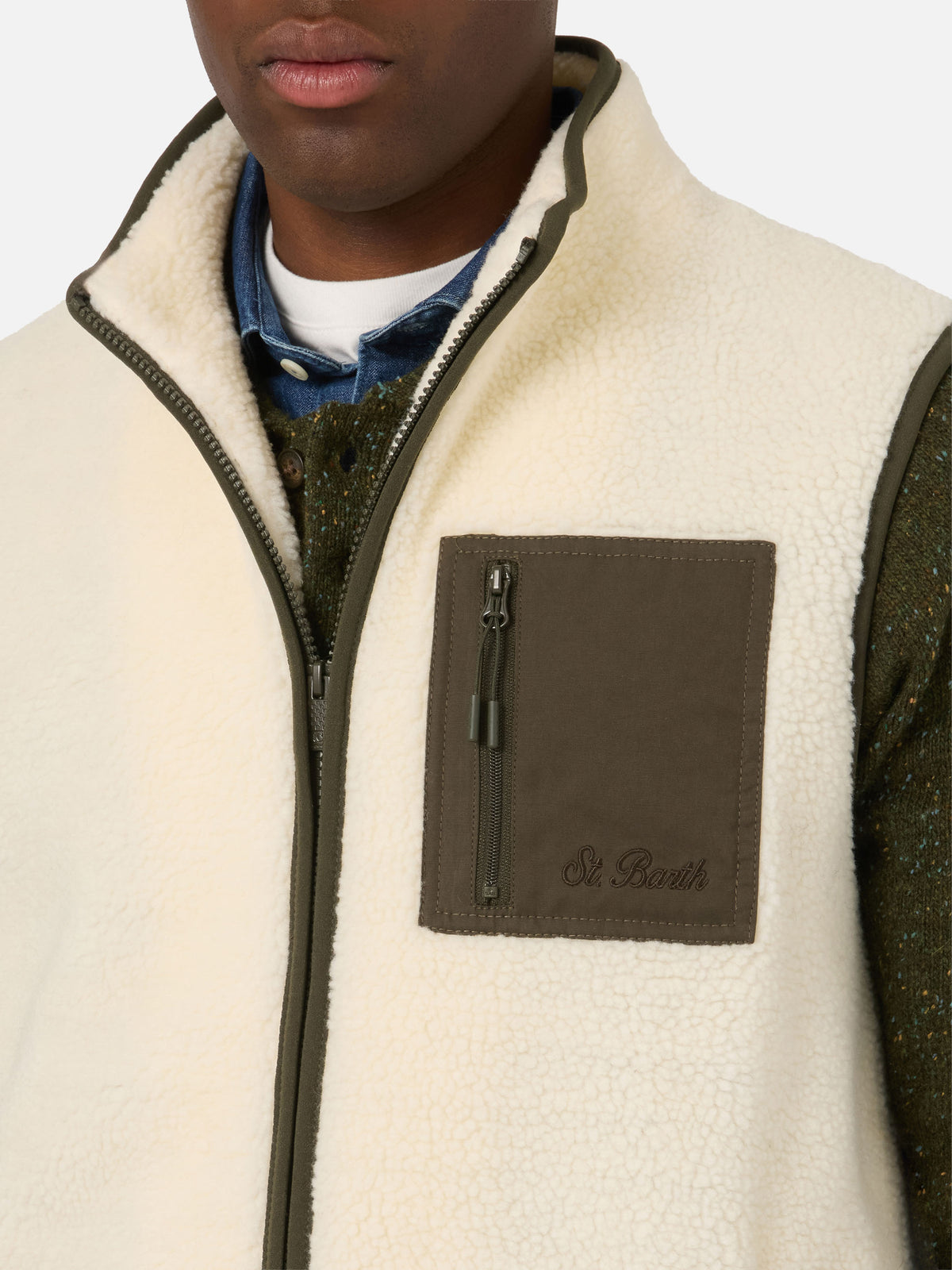 Gilet teddy Keystone Off white avec fermeture zippée 