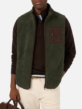 Gilet Keystone verde militare in teddy con chiusura con zip
