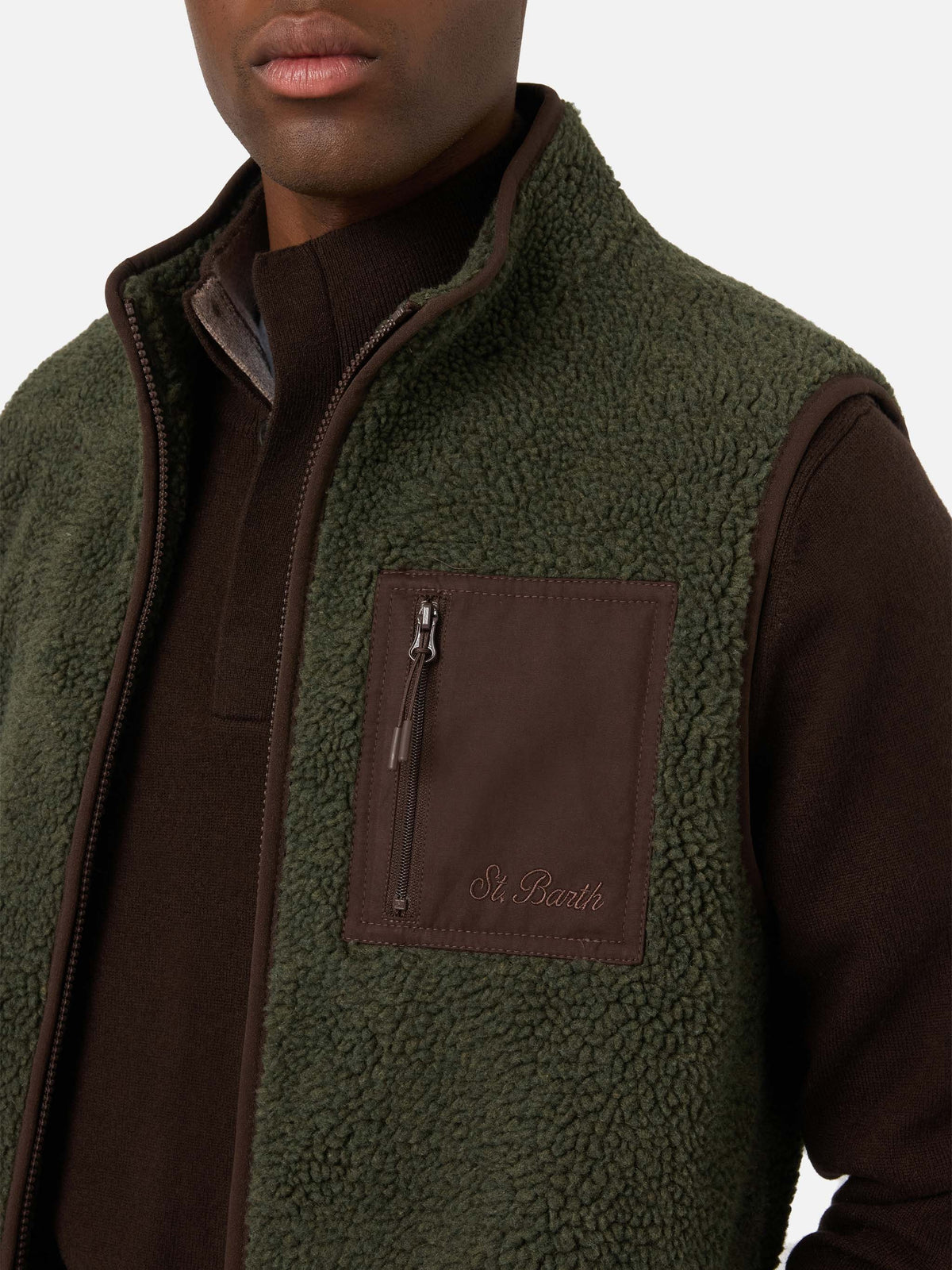 Gilet Keystone verde militare in teddy con chiusura con zip
