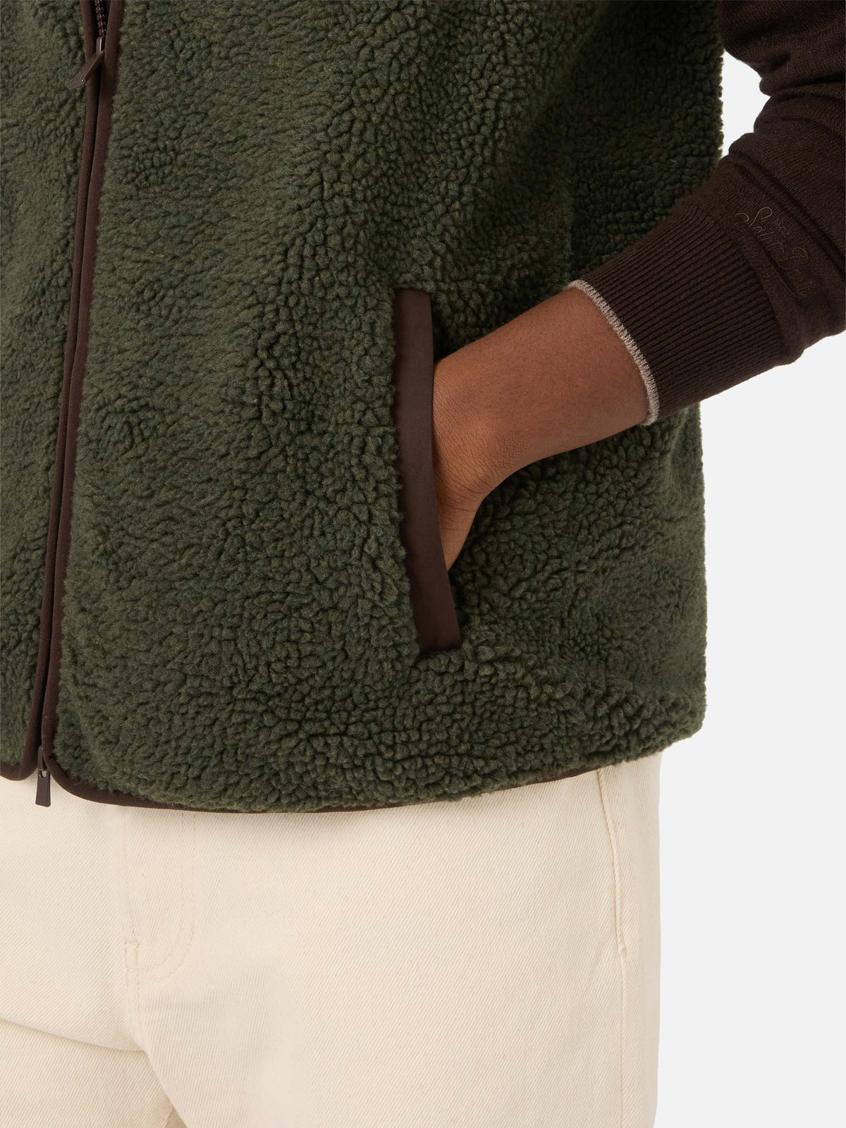 Gilet Keystone verde militare in teddy con chiusura con zip
