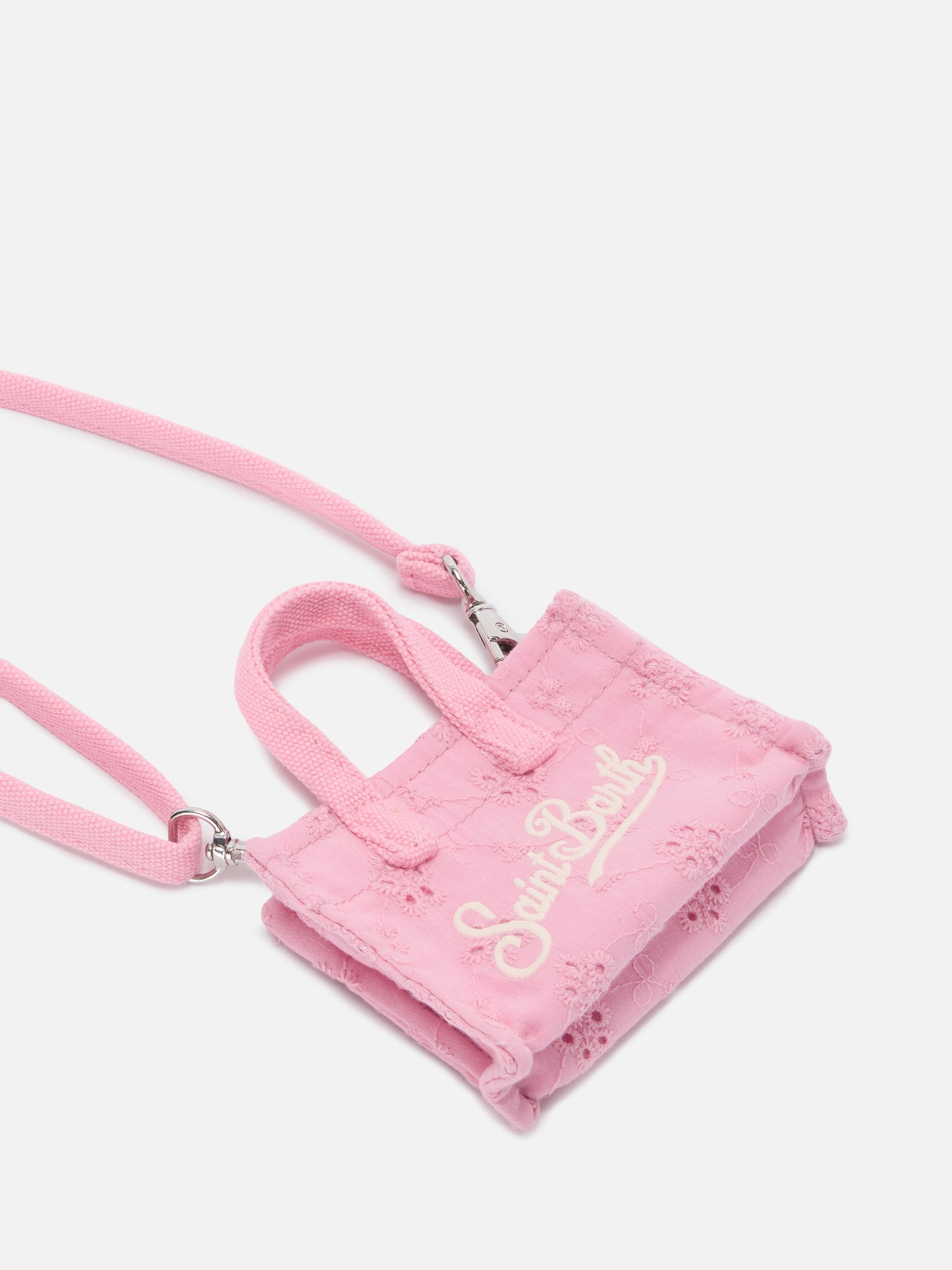 Sangallo cotton mini bag–shaped keychain with printed logo