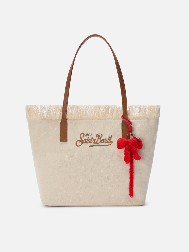 Portachiavi crochet a forma di fiocco rosso con moschettone