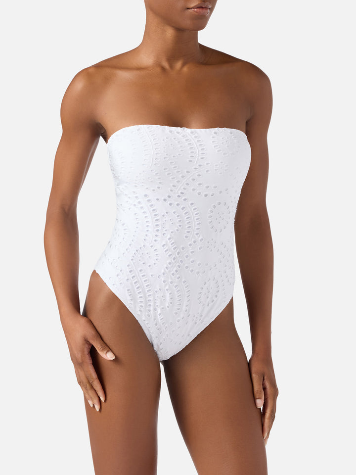 Costume intero Khyra in sangallo bianco a fascia
