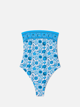 Costume intero Khyra a fascia con stampa batik floreale 