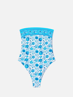 Costume intero Khyra a fascia con stampa batik floreale 