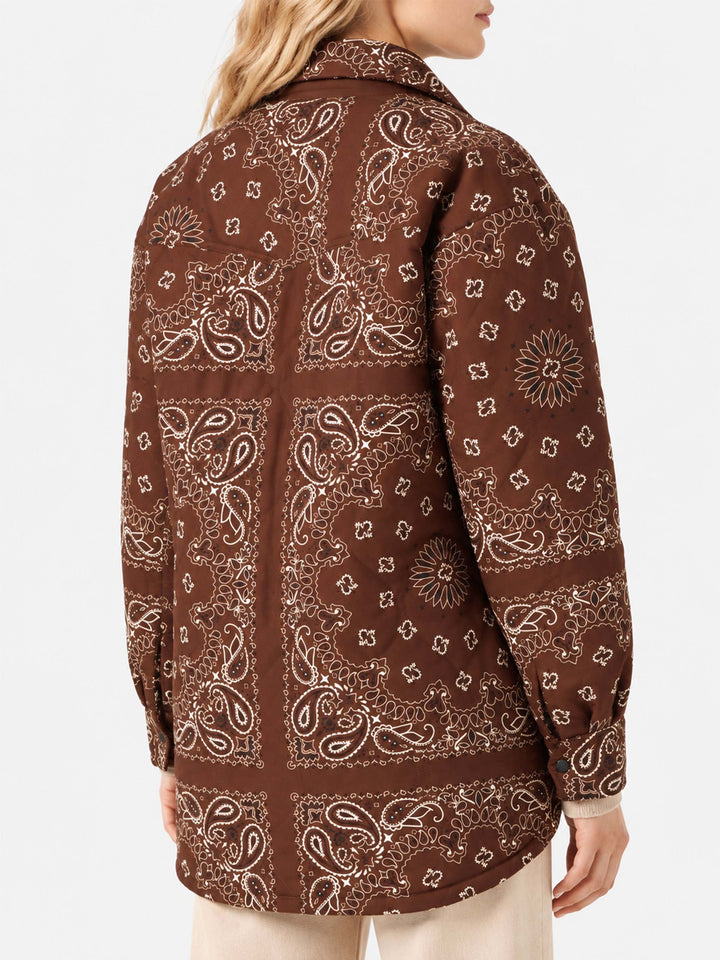 Braune gesteppte Kimmy Jacke mit Bandana-Print 