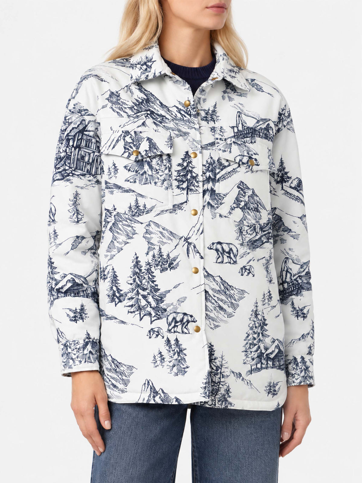 Veste matelassée légère Kimmy avec imprimé toile de jouy bleu 