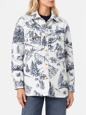 Veste matelassée légère Kimmy avec imprimé toile de jouy bleu 