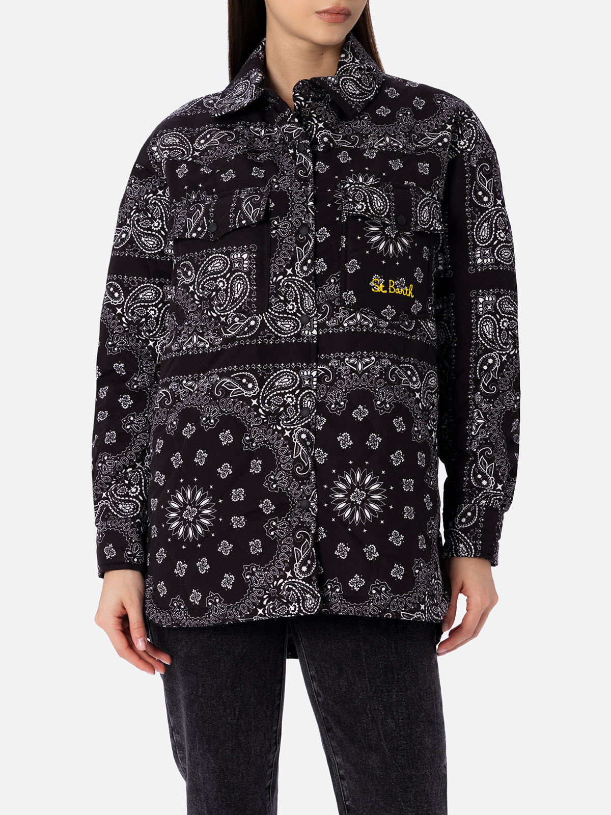 Woman jacket with black bandanna print - MC2 Saint Barth
