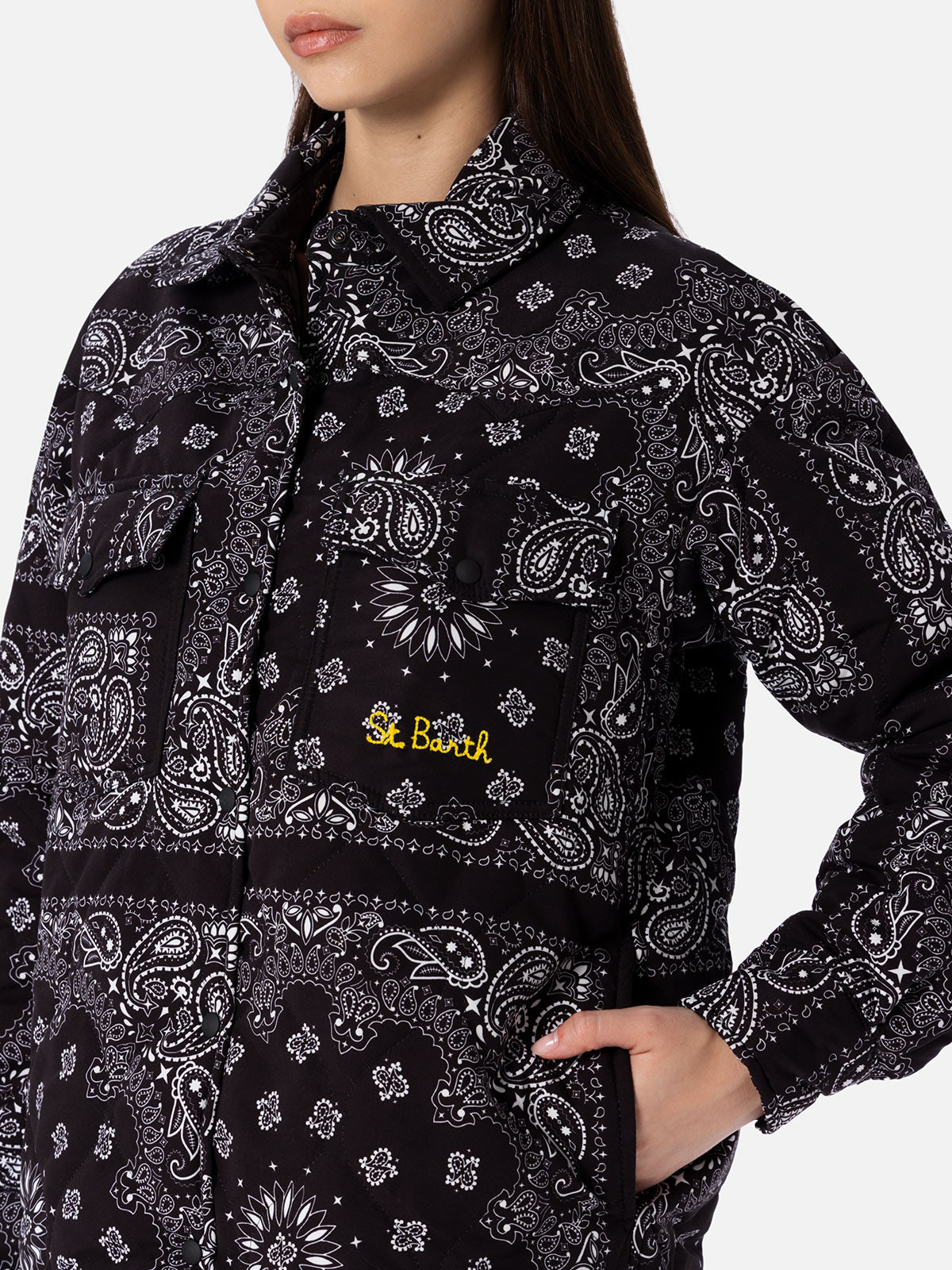 Woman jacket with black bandanna print - MC2 Saint Barth