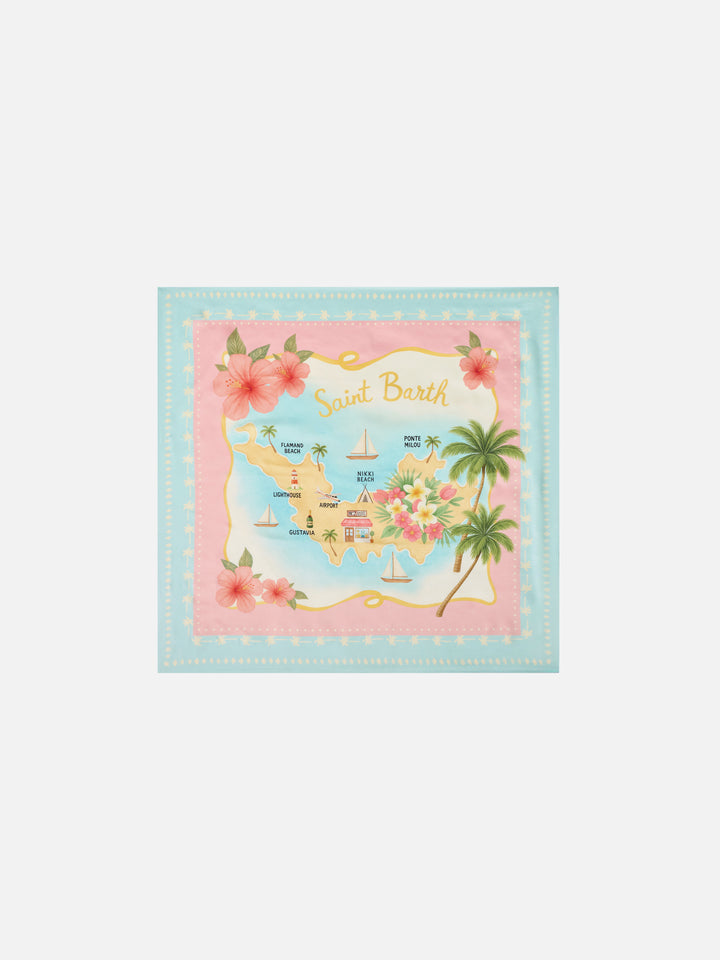 Kitana pure silk foulard with St. Barth map print
