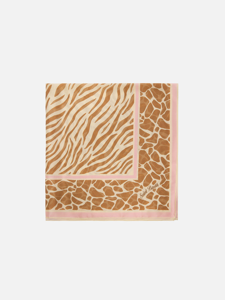 Foulard Kitana in seta con stampa animalier beige