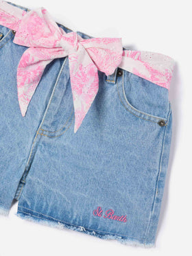 Short Kiko Jr in denim con dettagli in sangallo
