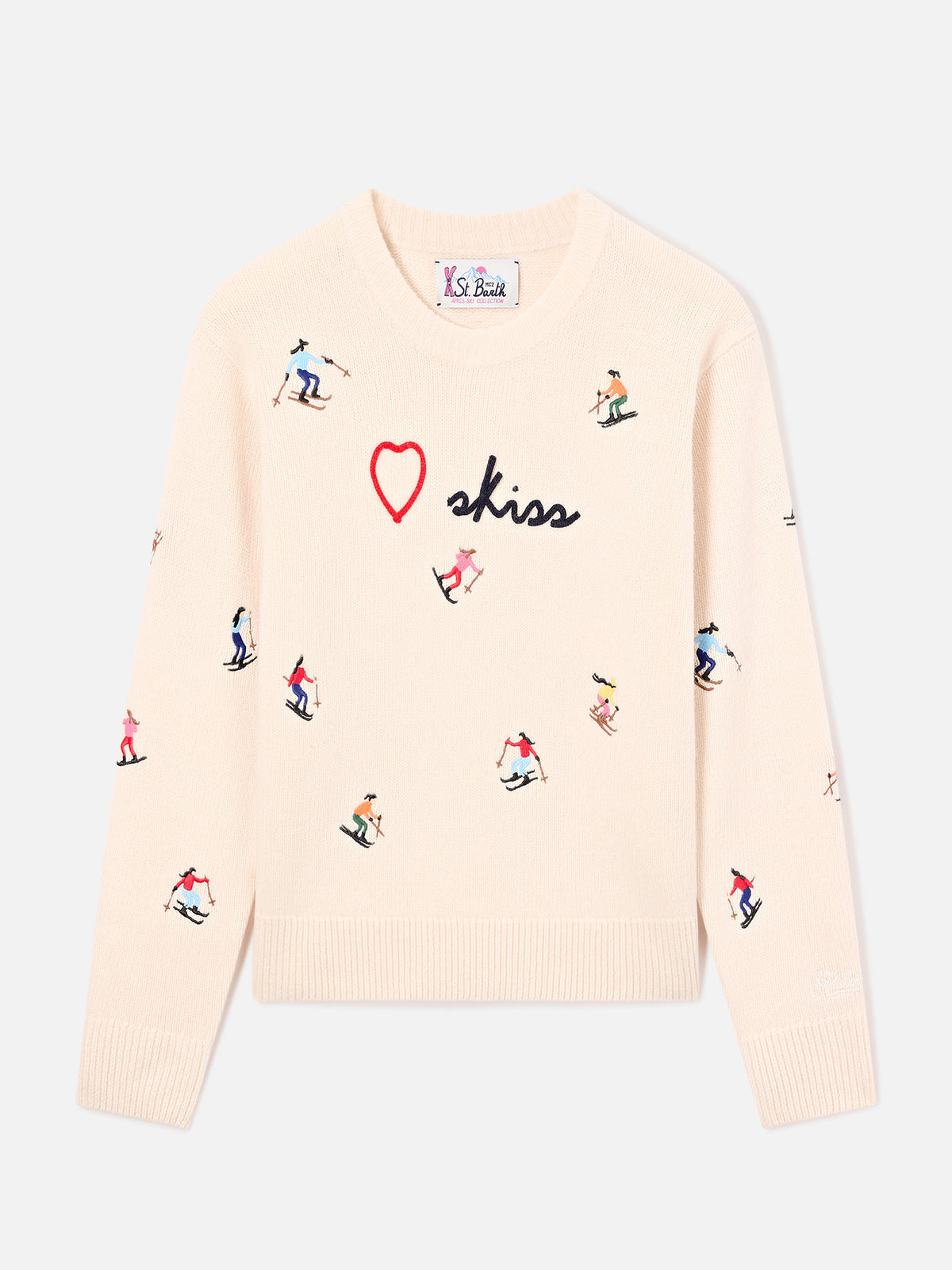 Jersey de punto de cuello redondo Kyla de lana Off white con bordado Skiss 