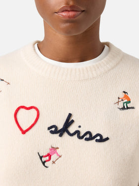 Jersey de punto de cuello redondo Kyla de lana Off white con bordado Skiss 