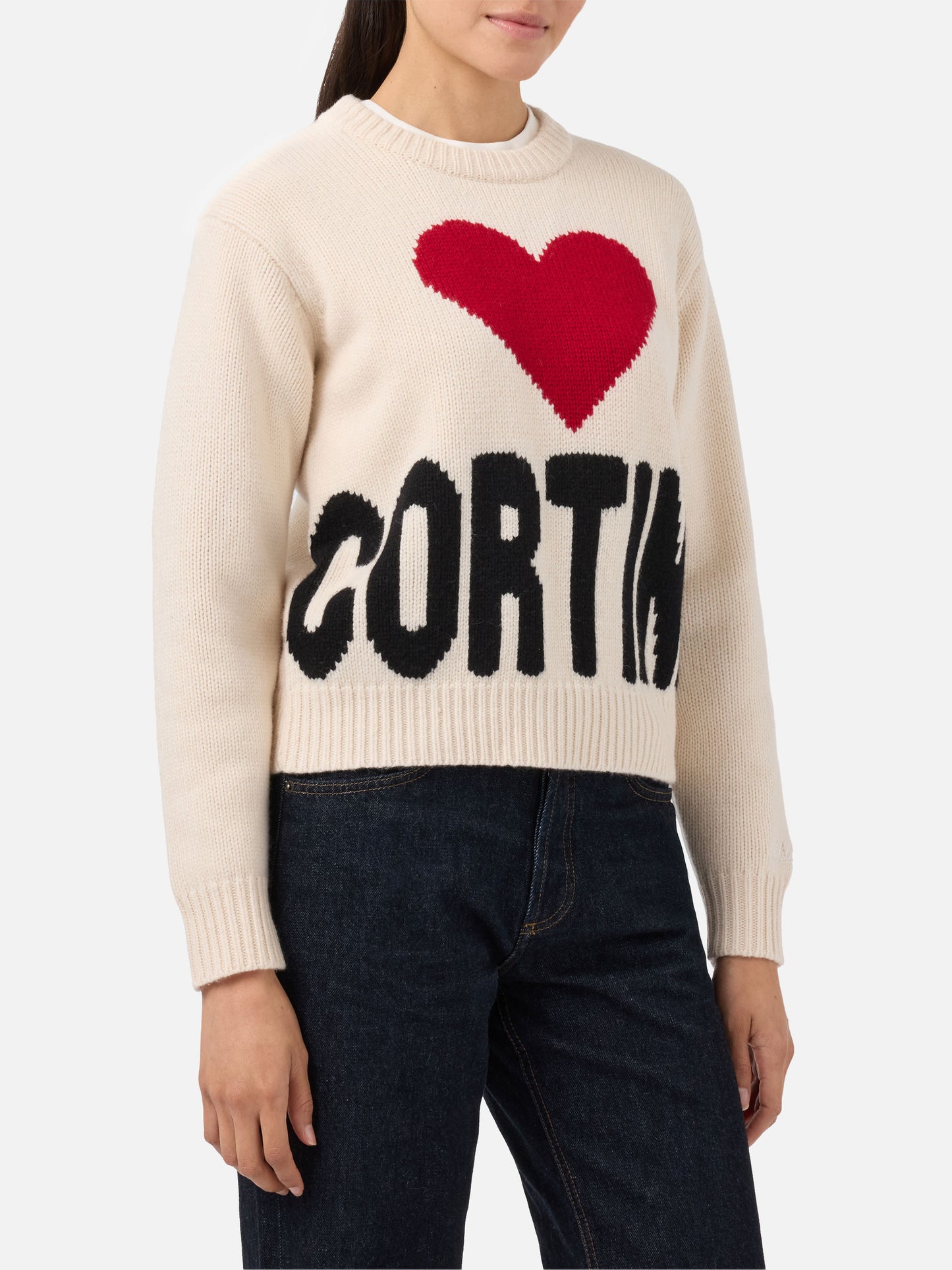 Maglione Kyla in lana bianco con jacquard Cortina