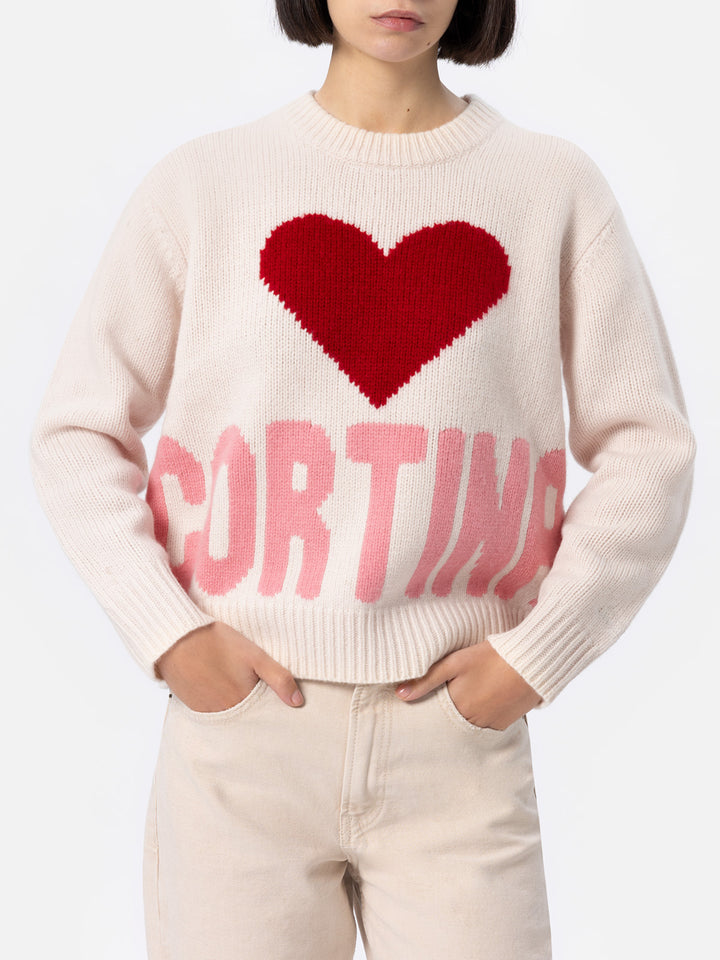 Woman white fair isle sweater Kyla with Cortina jacquard - MC2 Saint Barth
