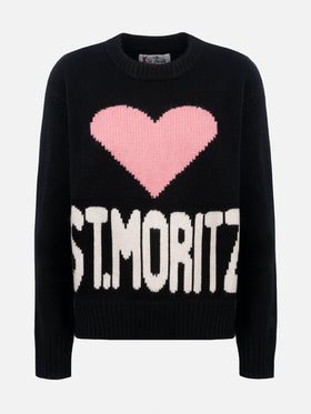 Woman black fair isle sweater Kyla with St. Moritz jacquard - MC2 Saint Barth