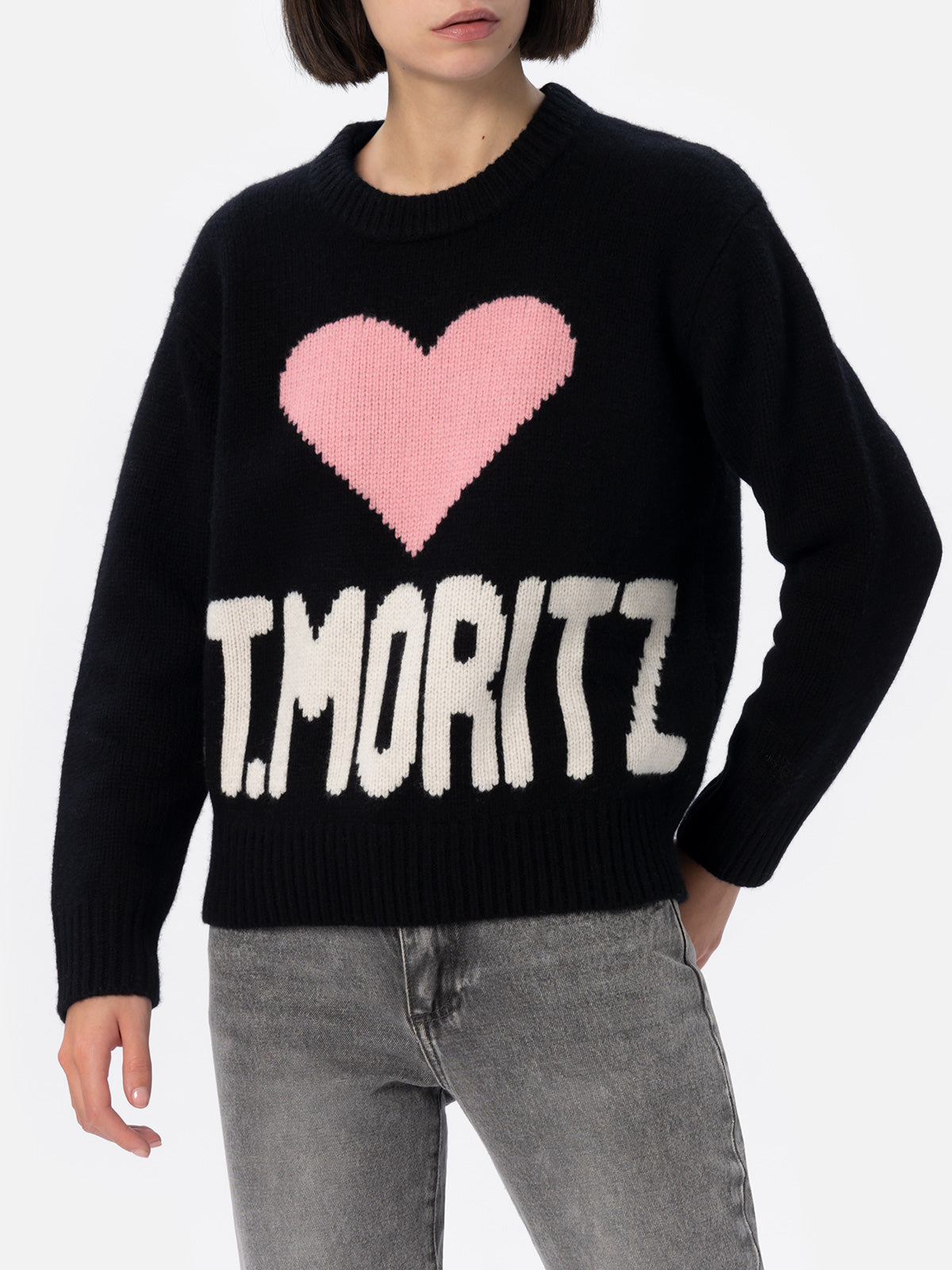 Woman black fair isle sweater Kyla with St. Moritz jacquard - MC2 Saint Barth